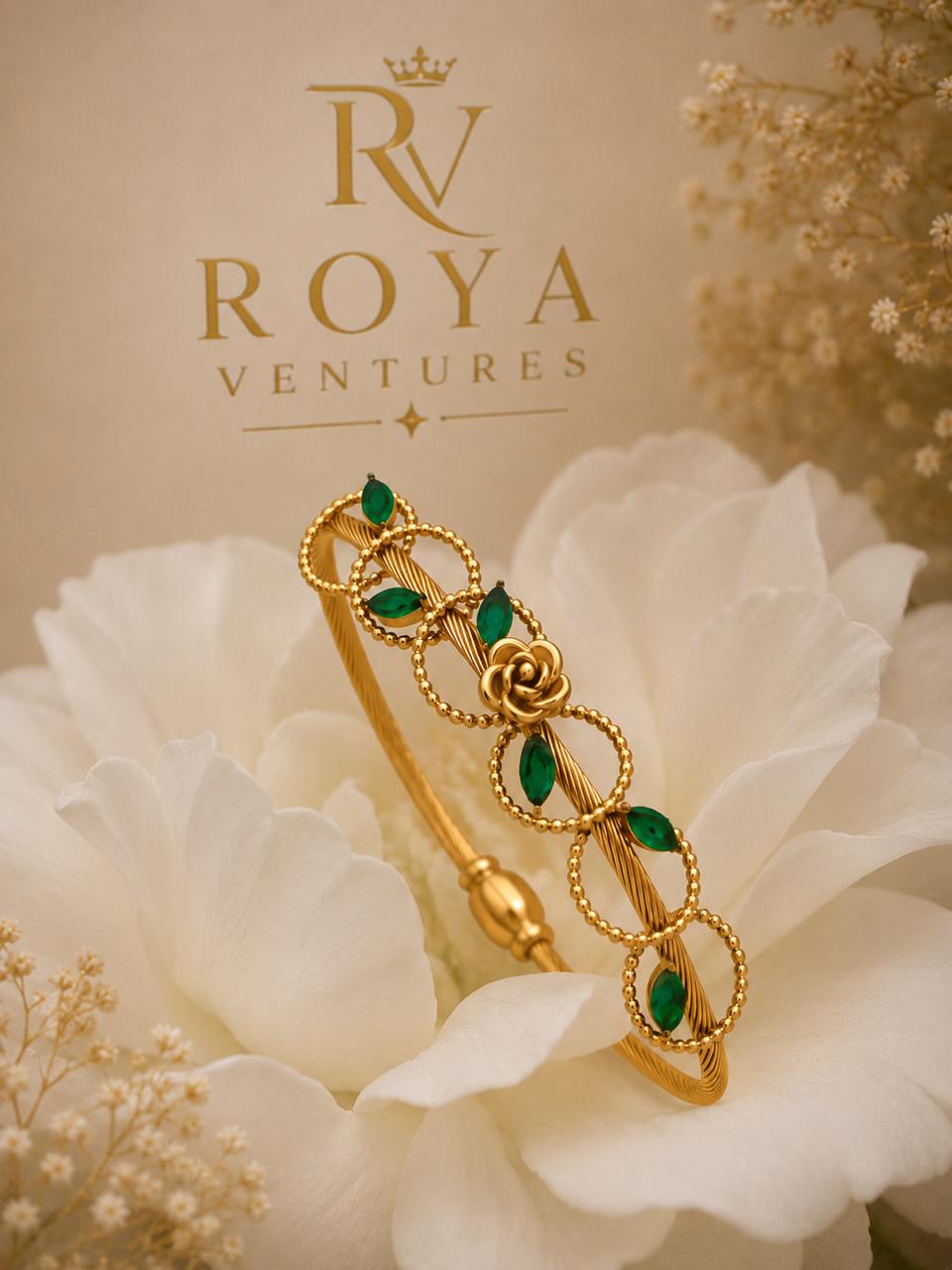 Regal Emerald Green Rose Motif Bangles Bracelet