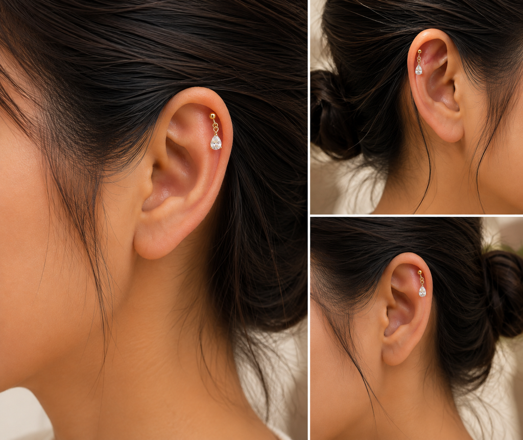 Gold Plated Dangle Stud Earrings with Sparkling Cubic Zirconia for Women & Girls