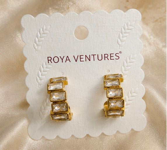 Gold Plated Rectangular Crystal Hoop Earrings for Women