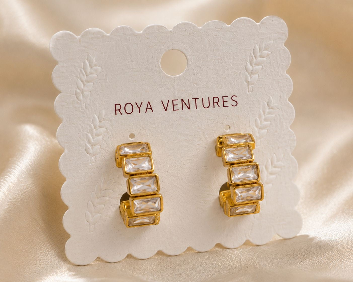 Gold Plated Rectangular Crystal Hoop Earrings for Women