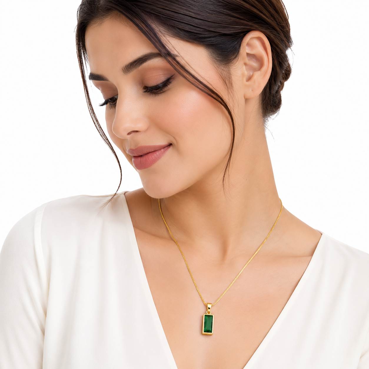 Emerald Green Rectangle Pendant Necklace for Women