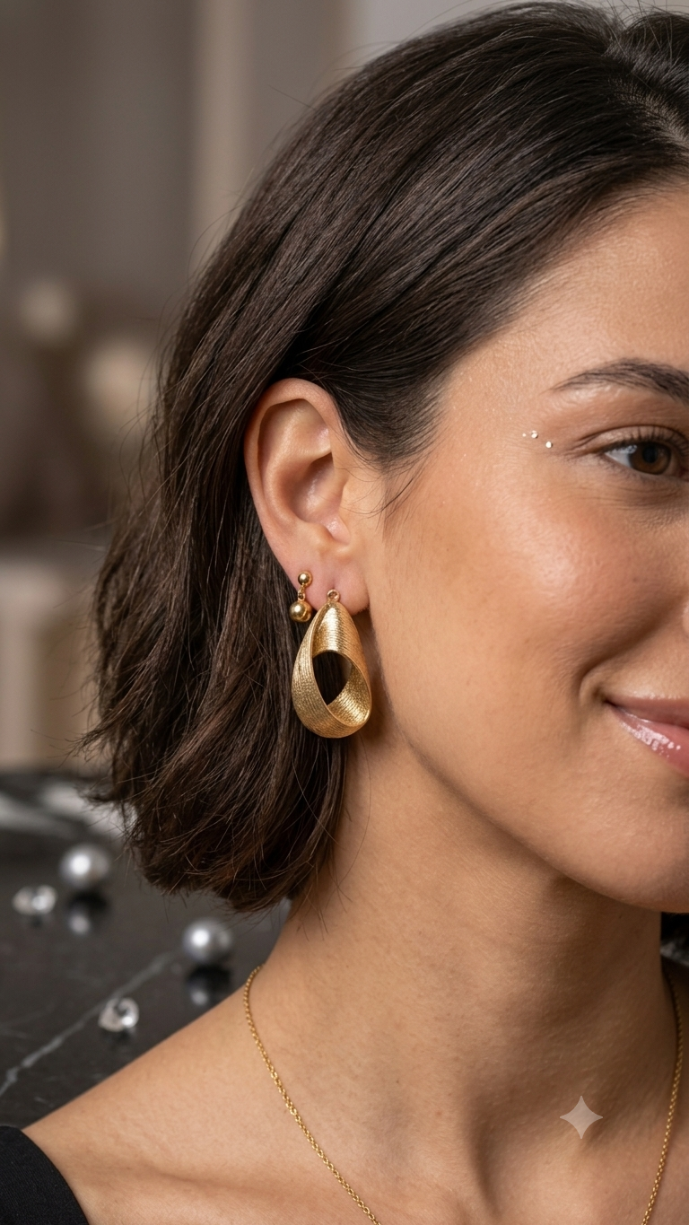 Sculptural Vintage Gold Textured Loop Statement Earrings