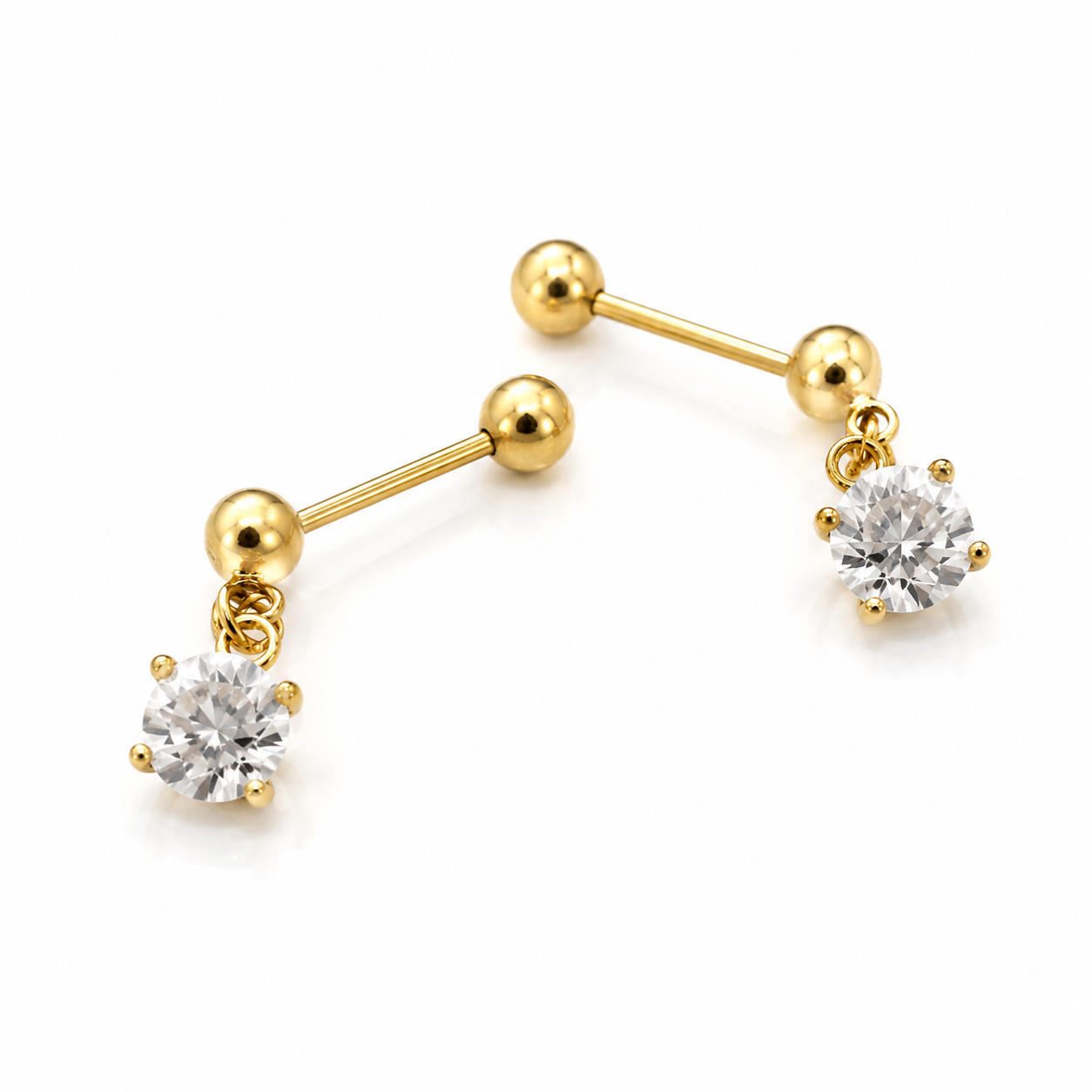 Gold Plated Dangle Stud Earrings with Sparkling Cubic Zirconia for Women & Girls