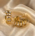 Gold Plated Rectangular Crystal Hoop Earrings for Women