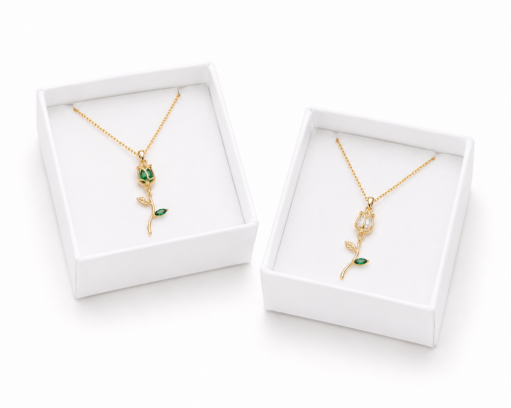 Tulip pendant Green and white stone for women