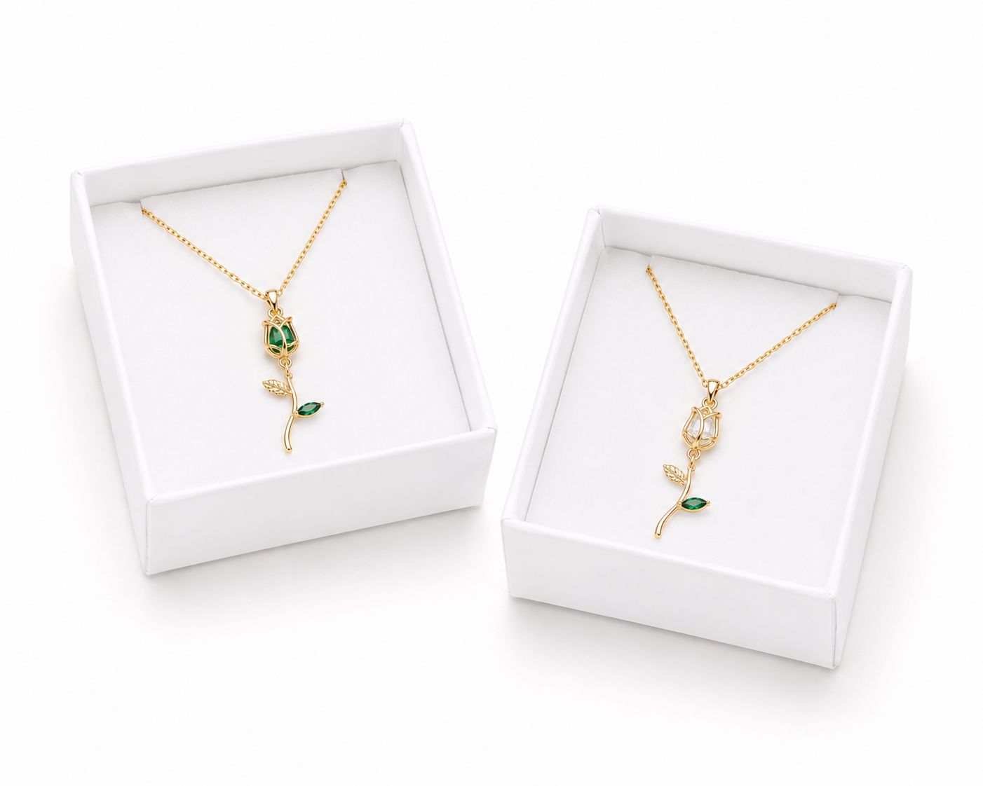 Tulip pendant Green and white stone for women