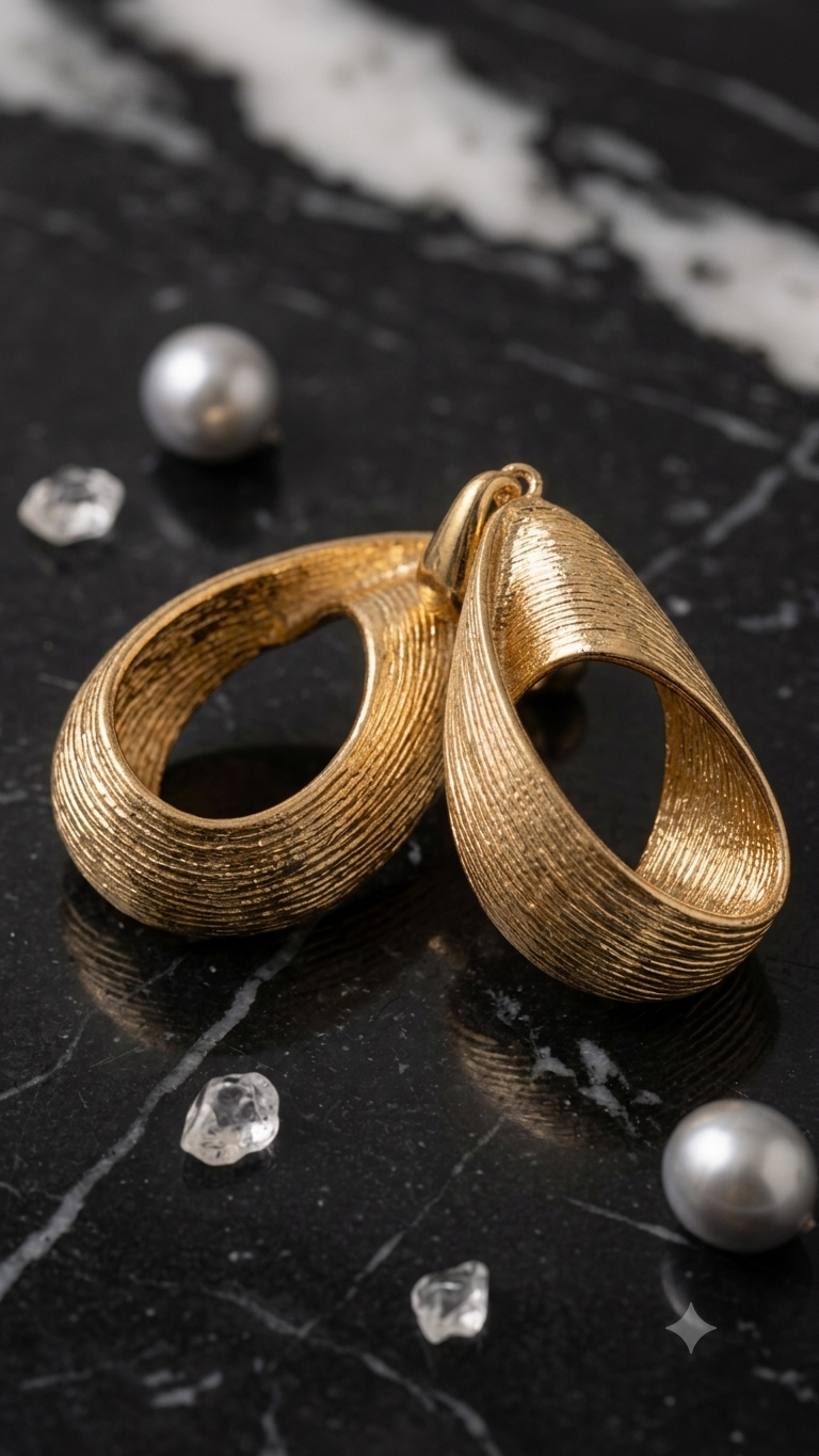 Sculptural Vintage Gold Textured Loop Statement Earrings