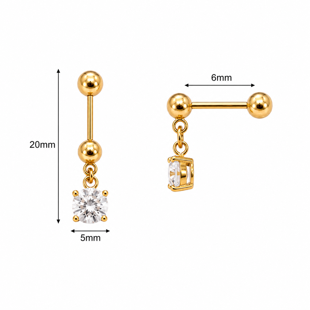 Gold Plated Dangle Stud Earrings with Sparkling Cubic Zirconia for Women & Girls