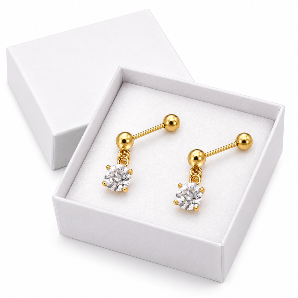 Gold Plated Dangle Stud Earrings with Sparkling Cubic Zirconia for Women & Girls