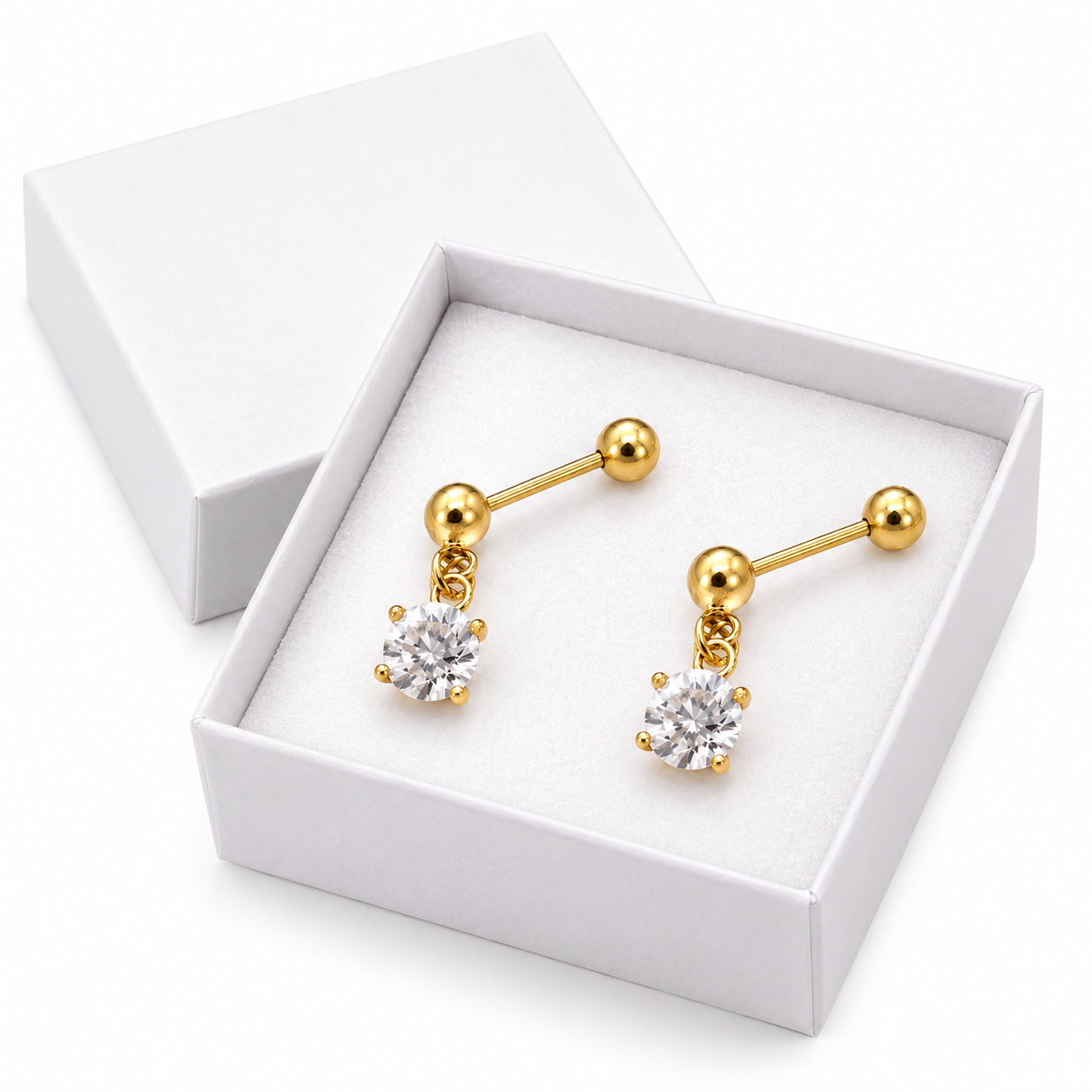 Gold Plated Dangle Stud Earrings with Sparkling Cubic Zirconia for Women & Girls