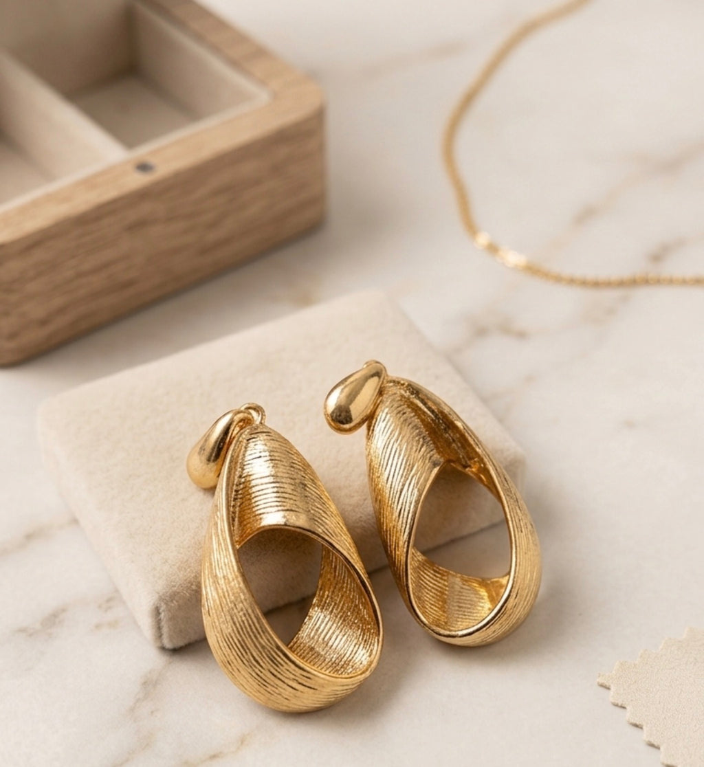 Sculptural Vintage Gold Textured Loop Statement Earrings