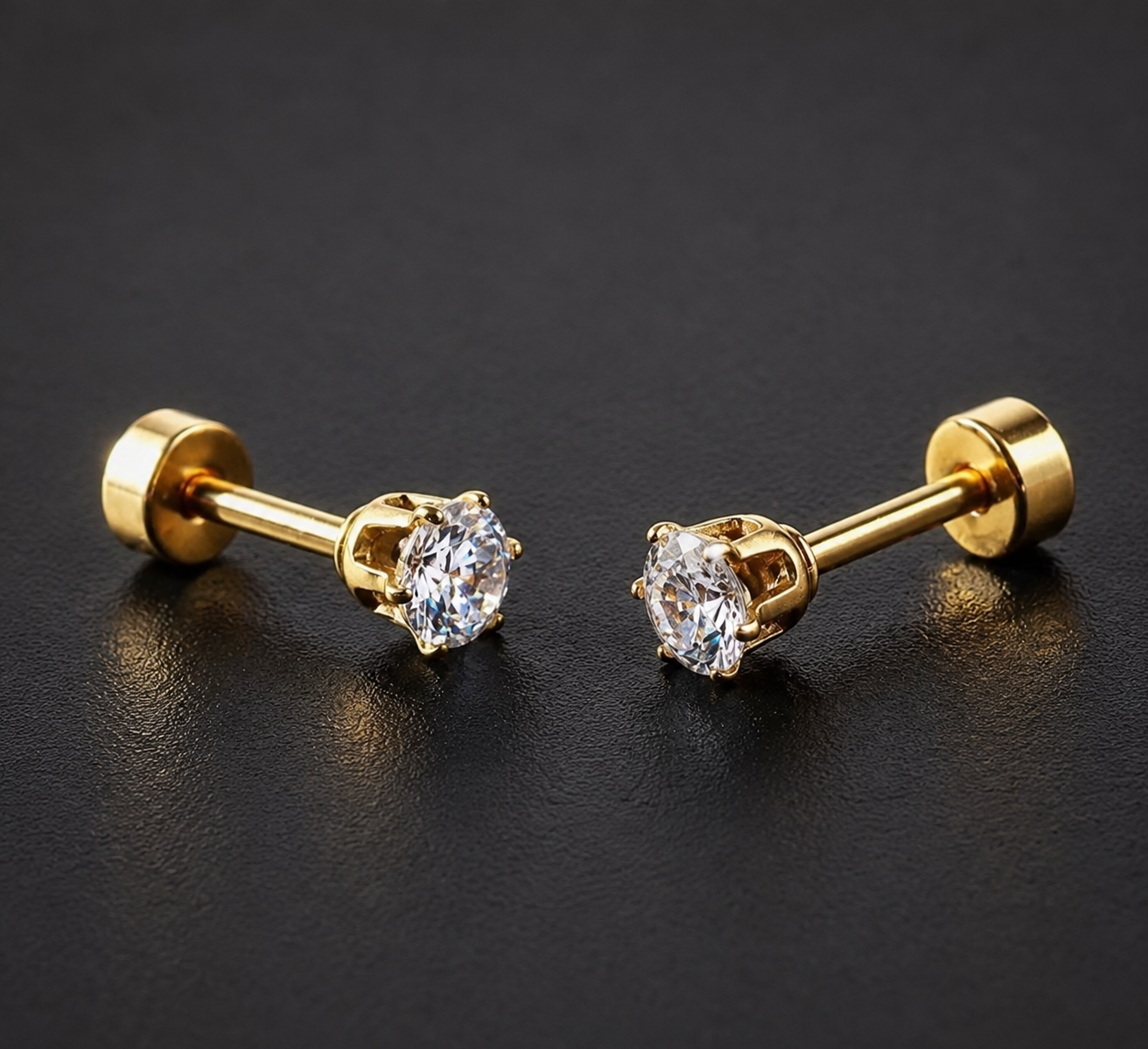 Unisex Gold Plated Cubic Zirconia Stud Earrings