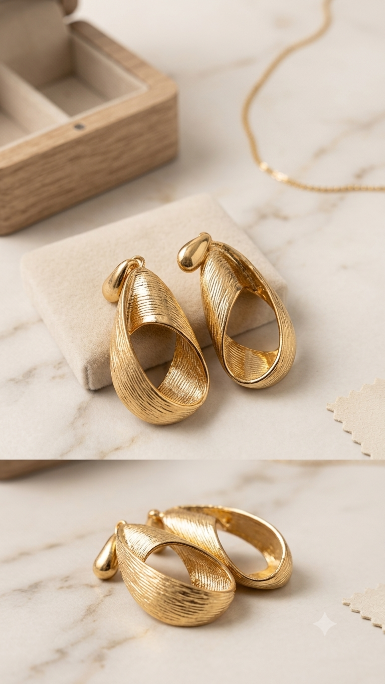 Sculptural Vintage Gold Textured Loop Statement Earrings