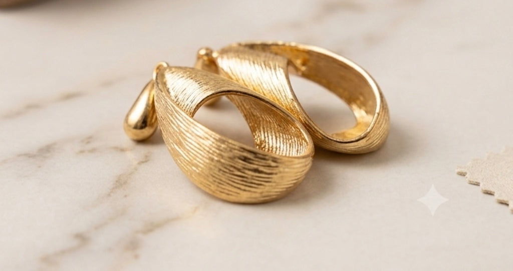 Sculptural Vintage Gold Textured Loop Statement Earrings