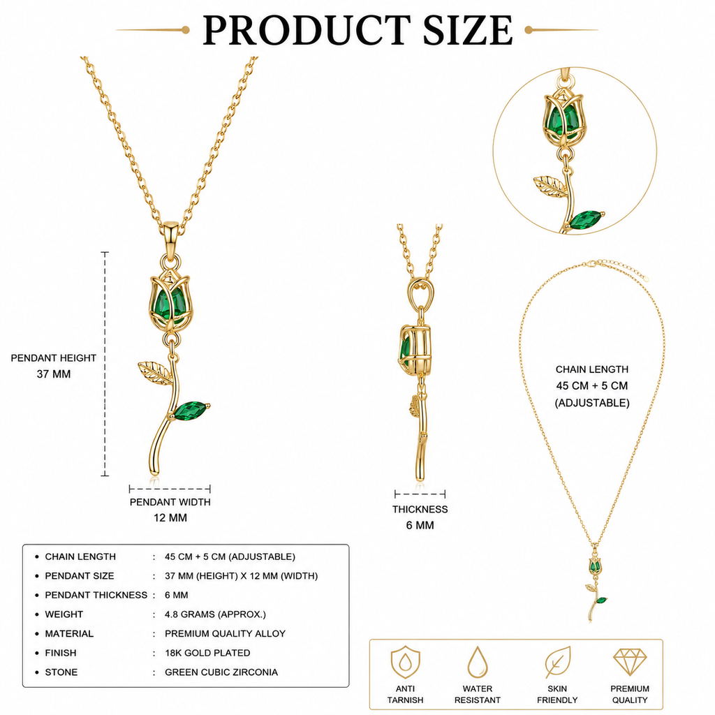 Tulip pendant Green and white stone for women