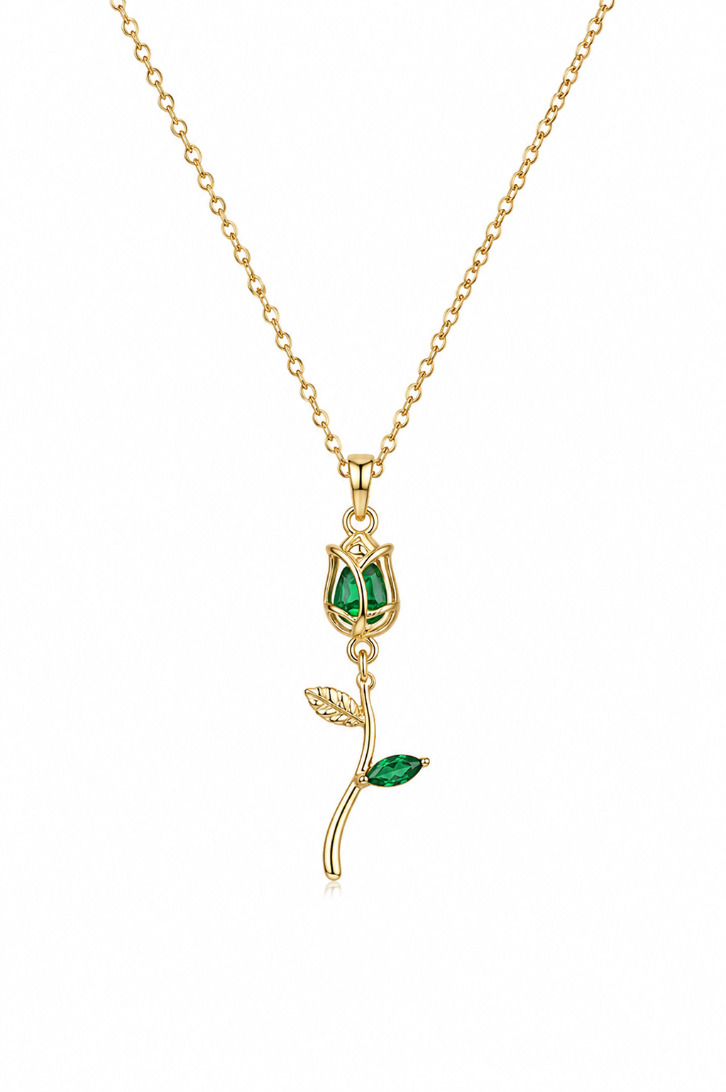 Tulip pendant Green and white stone for women