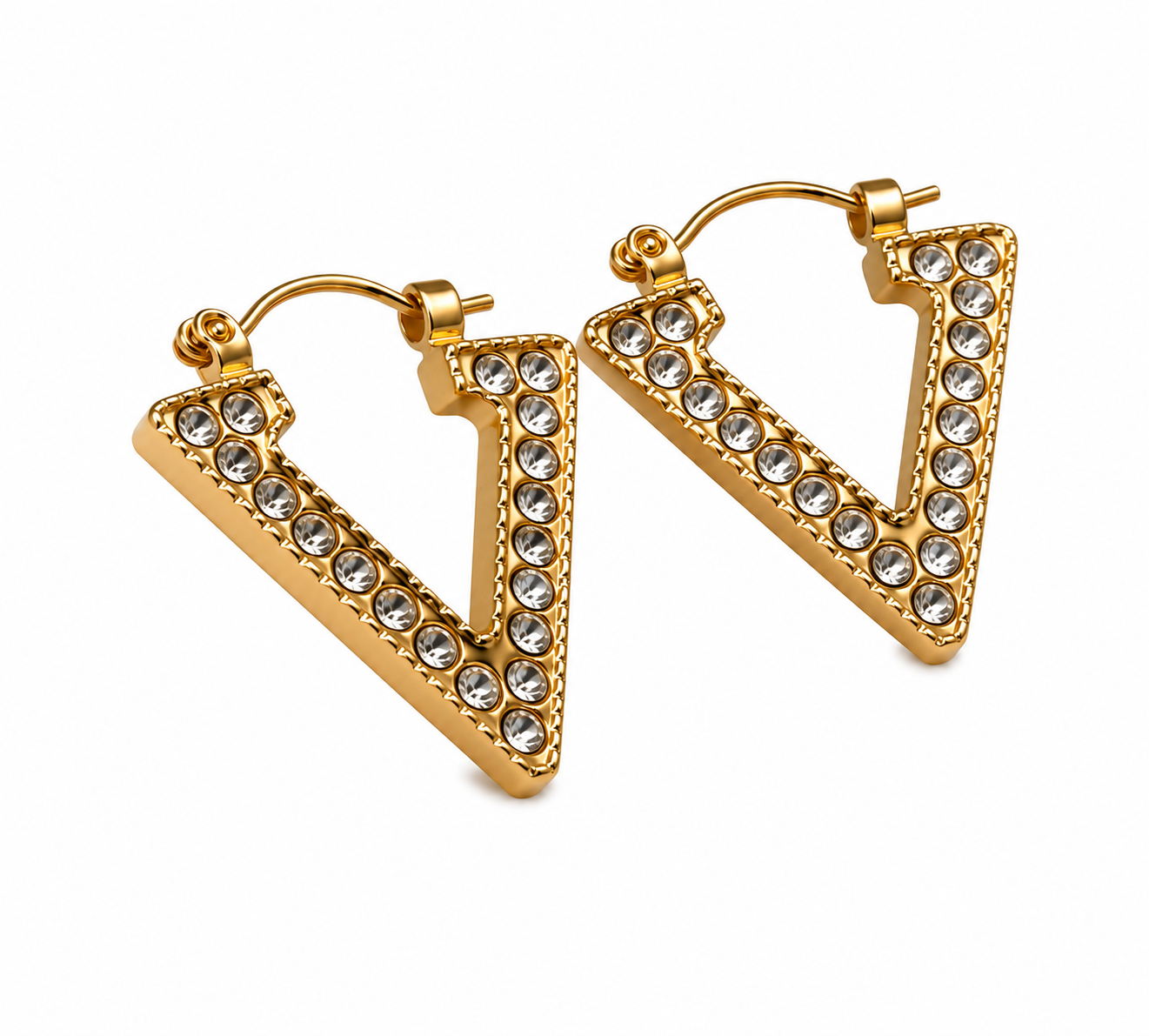 Elegant V-Shape Gold-Plated Crystal Hoop Earrings for Women