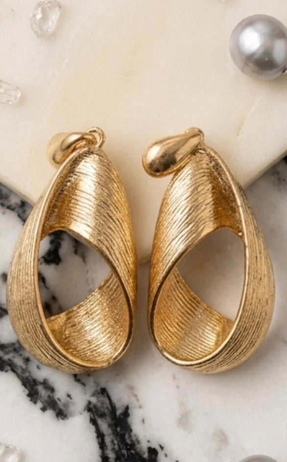 Sculptural Vintage Gold Textured Loop Statement Earrings