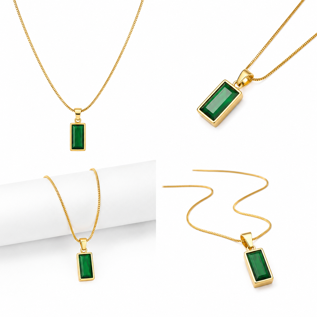 Emerald Green Rectangle Pendant Necklace for Women