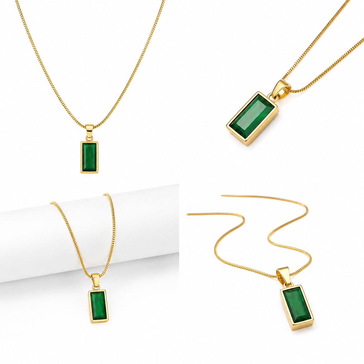 Emerald Green Rectangle Pendant Necklace for Women
