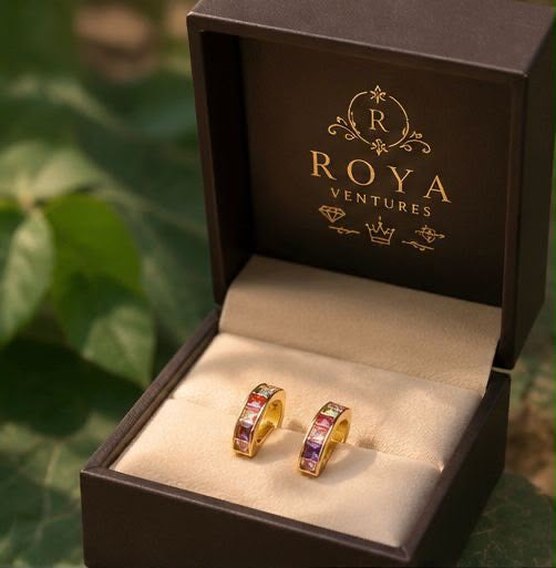 Gold Plated Multicolor Stone Hoop Earrings for Women