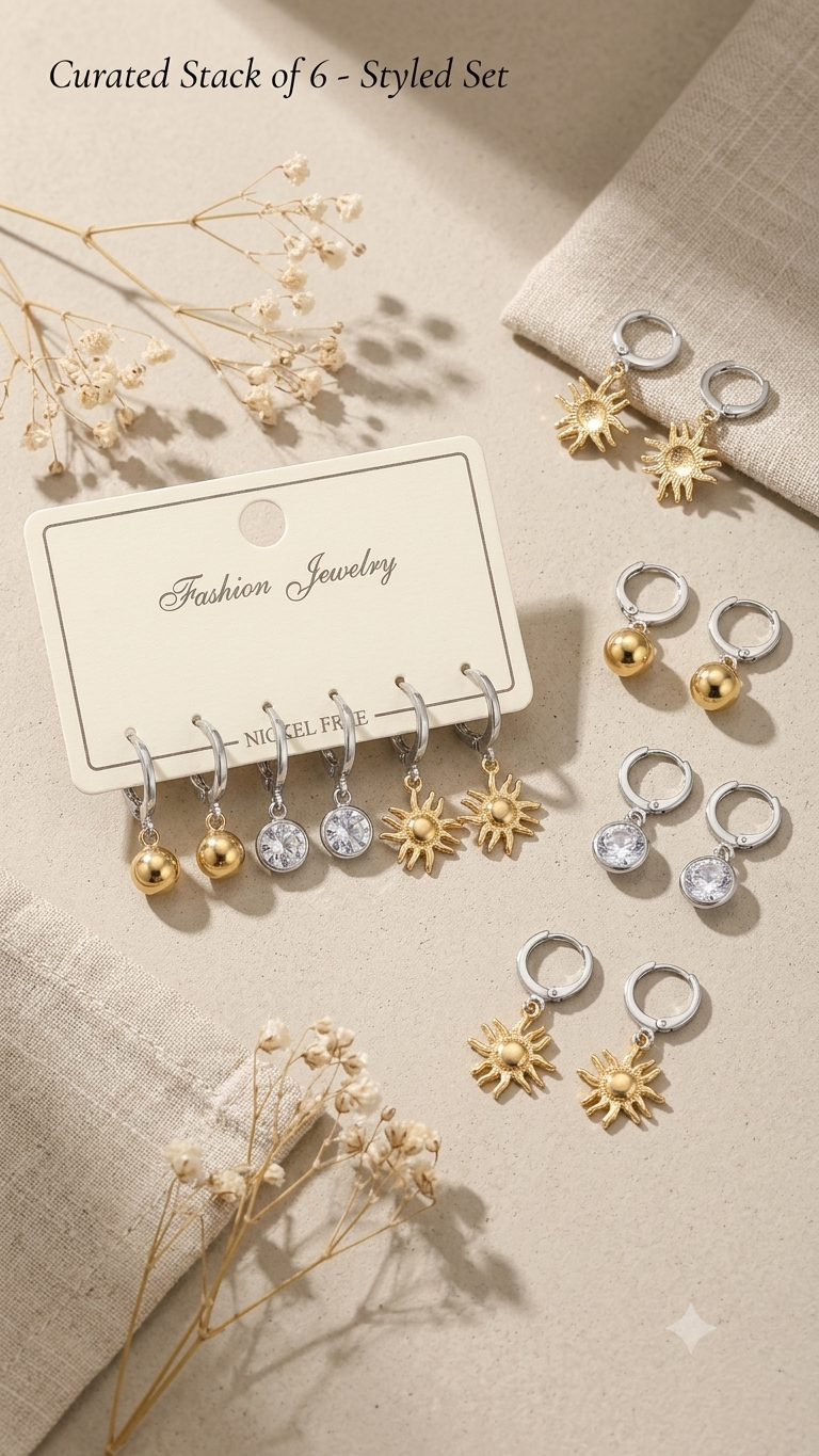3-Pair Gold Stainless Steel Hoop Earrings Set