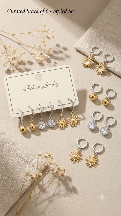 3-Pair Gold Stainless Steel Hoop Earrings Set