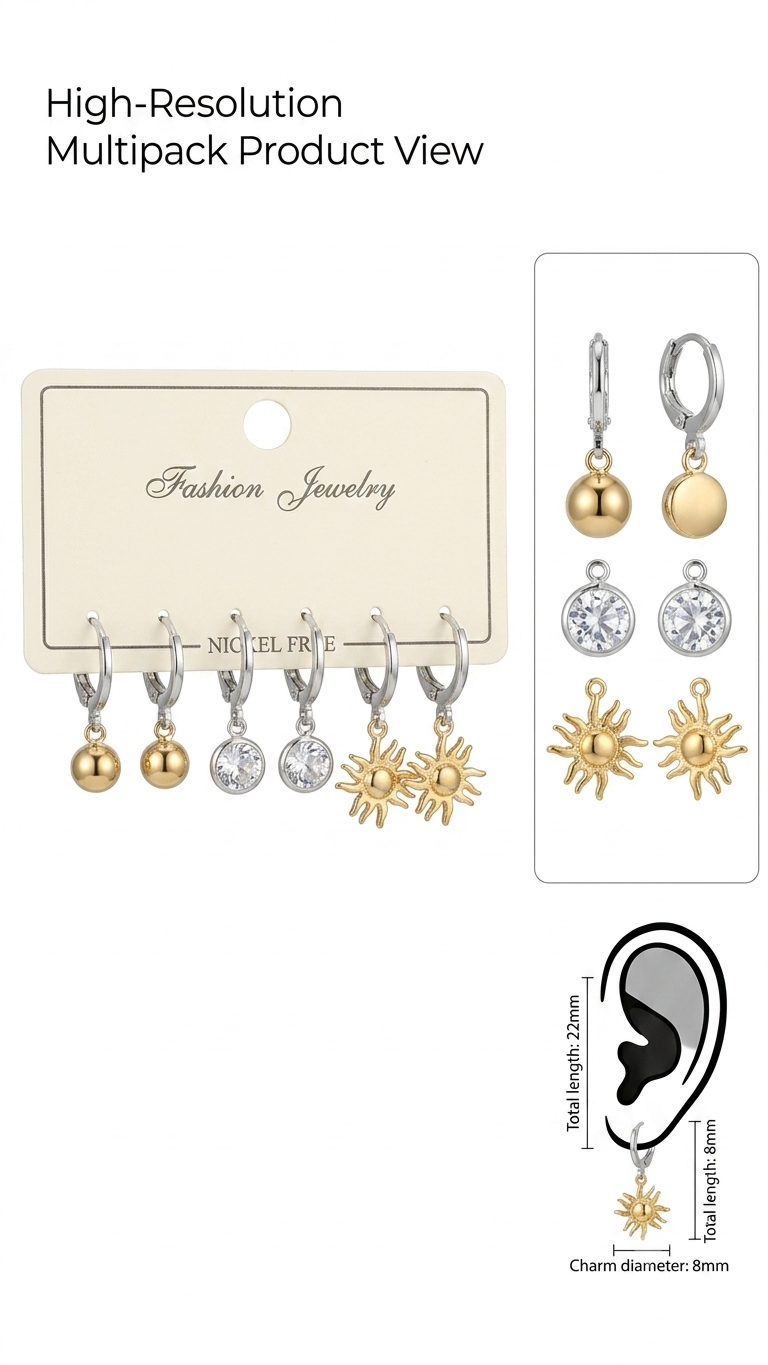 3-Pair Gold Stainless Steel Hoop Earrings Set