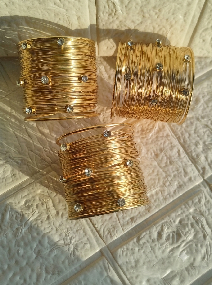 Luxury Gold Plated Multi-Wire Cuff Bracelet with Crystal Studs for Women