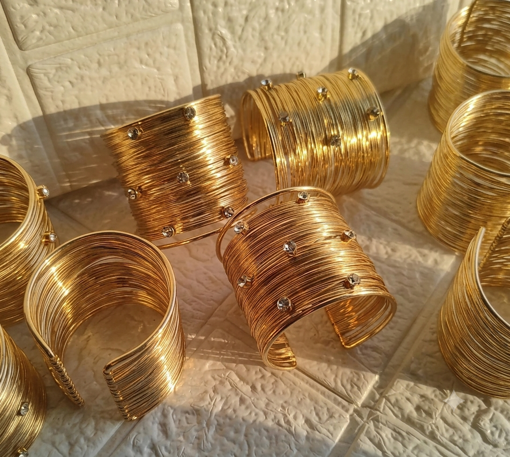 Luxury Gold Plated Multi-Wire Cuff Bracelet with Crystal Studs for Women