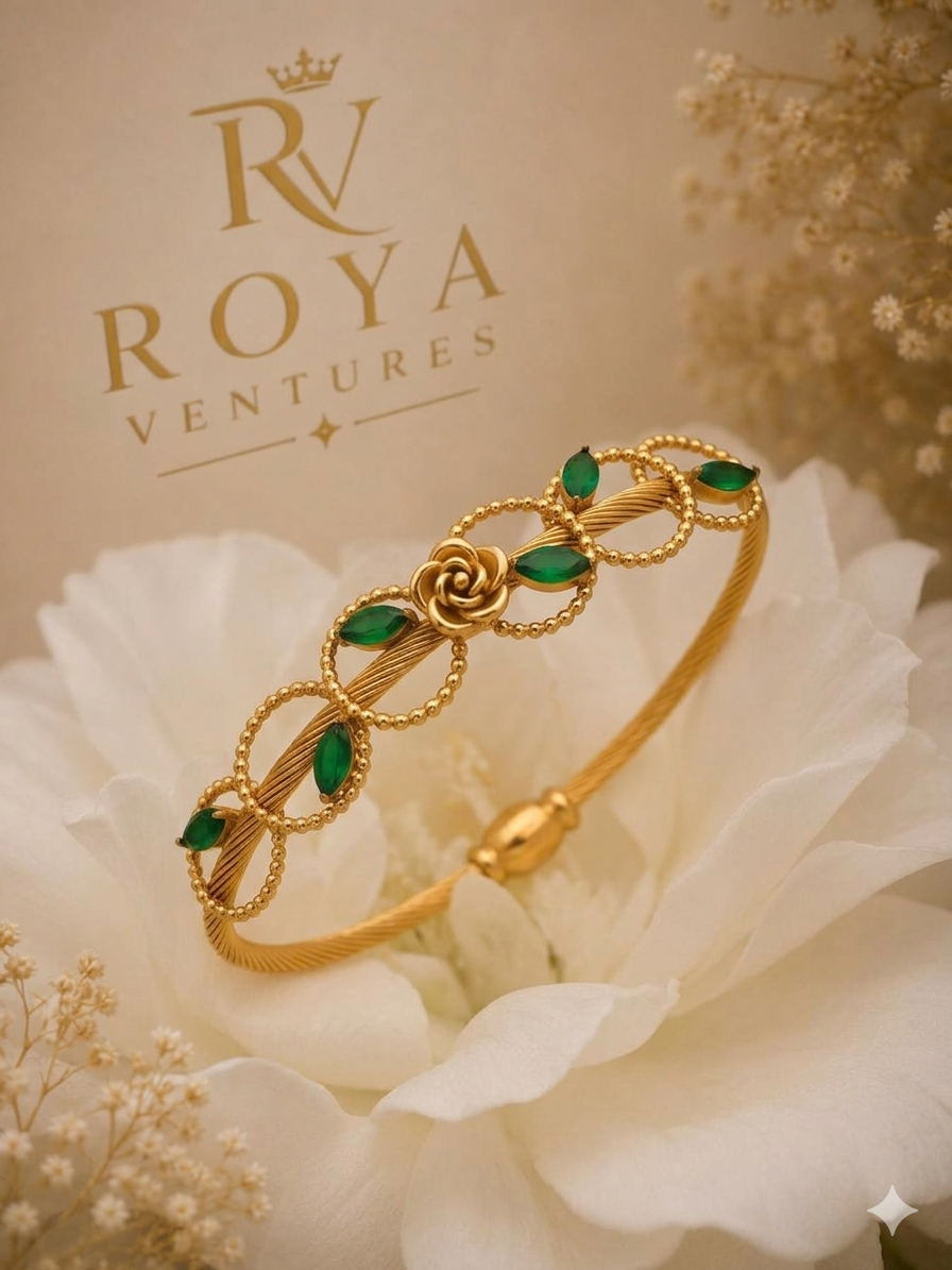 Luxury Matte Gold Floral Kada Bracelet
