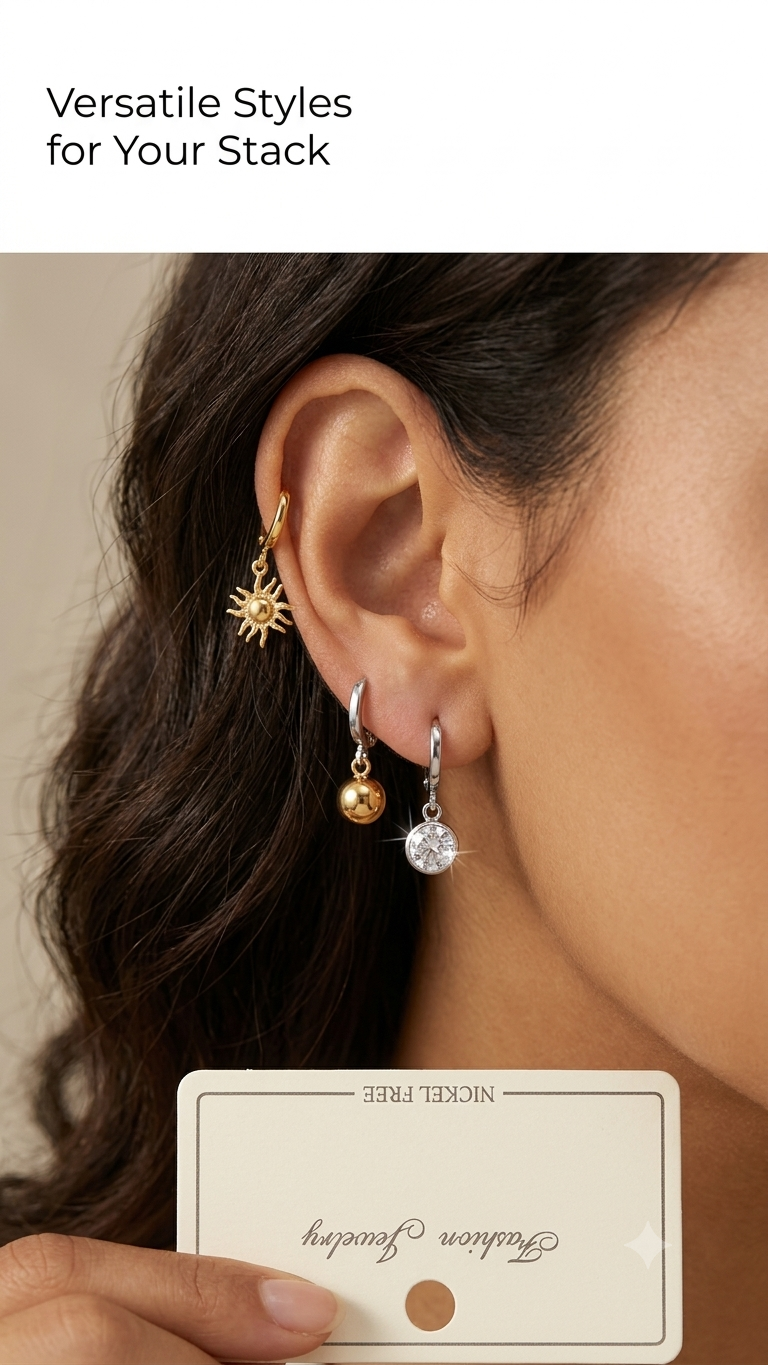 3-Pair Gold Stainless Steel Hoop Earrings Set