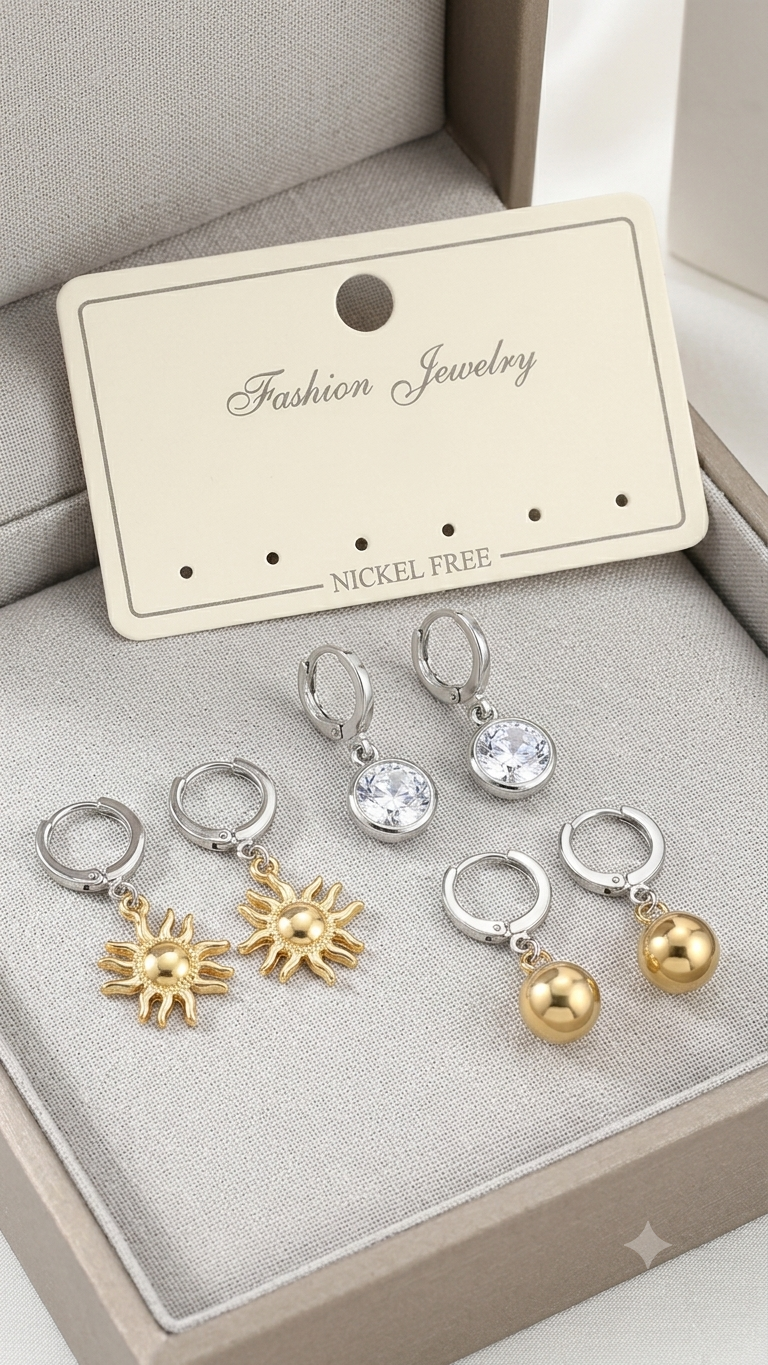 3-Pair Gold Stainless Steel Hoop Earrings Set