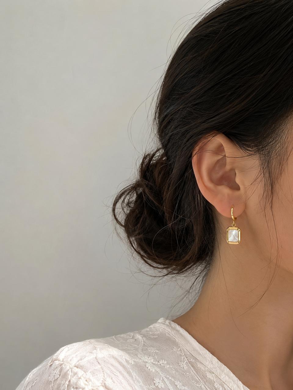 The Aurelia Emerald cut MOP Huggies