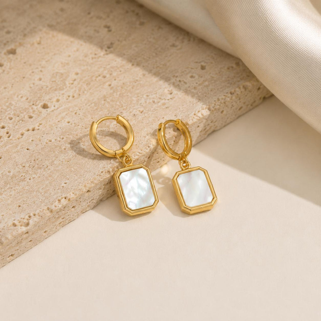 The Aurelia Emerald cut MOP Huggies