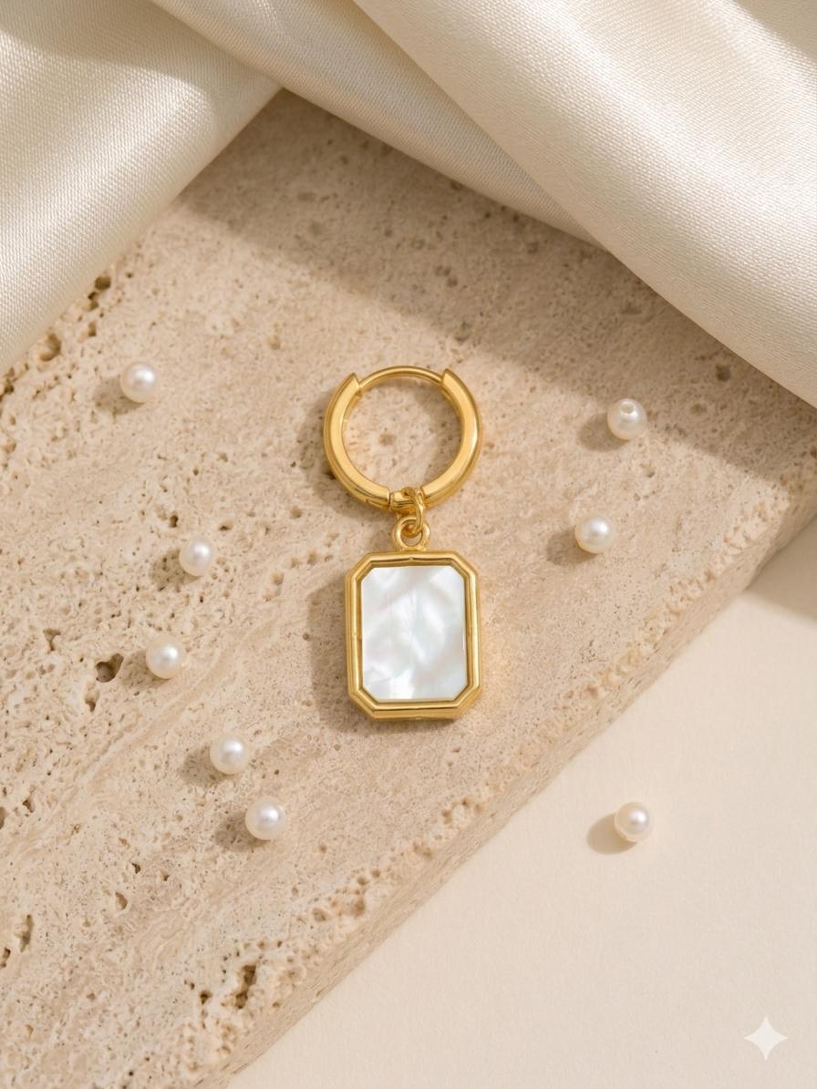 The Aurelia Emerald cut MOP Huggies