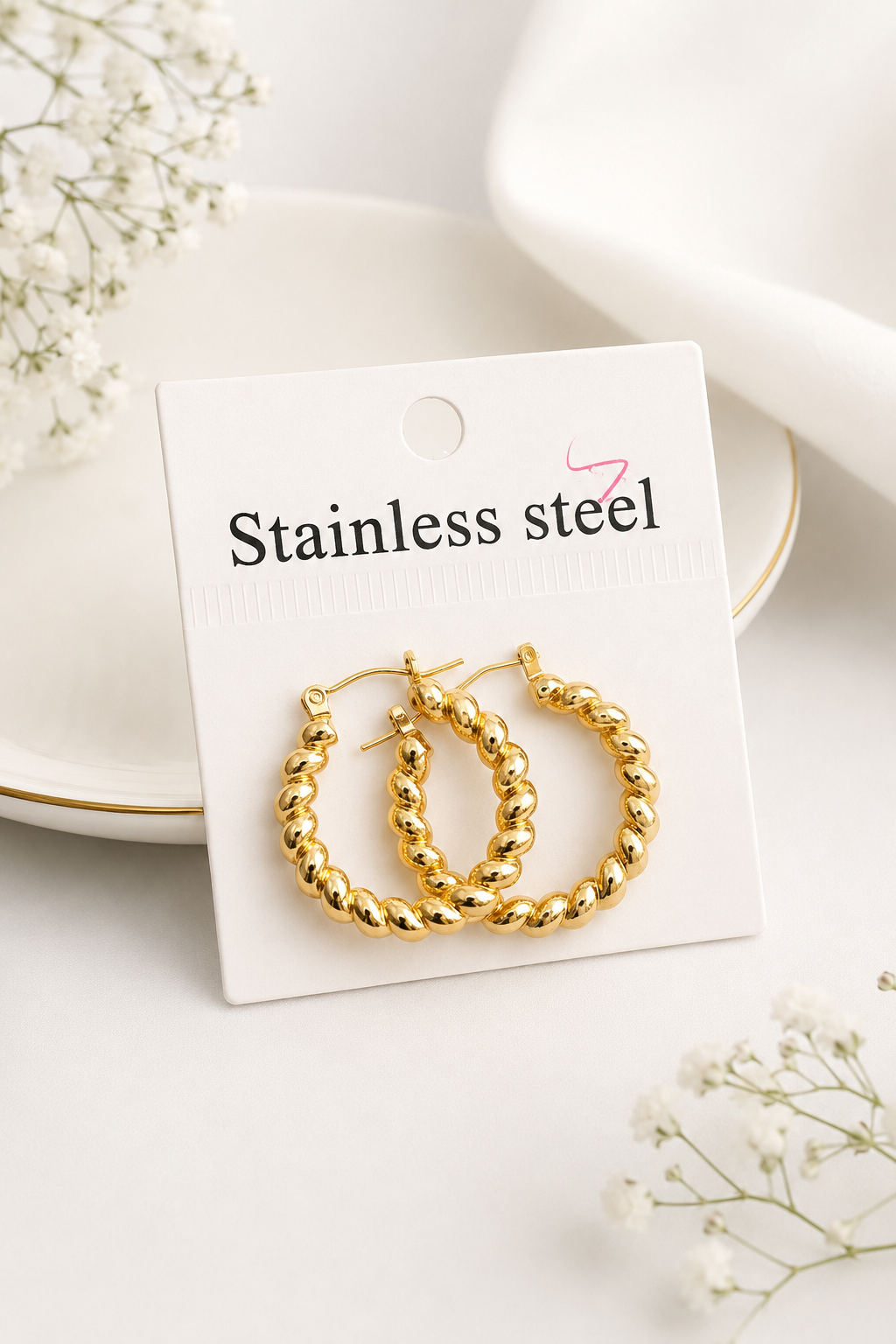 Gold Twisted Hoop Earrings for Women