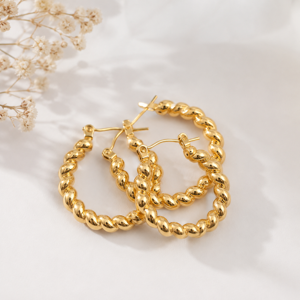 Gold Twisted Hoop Earrings for Women
