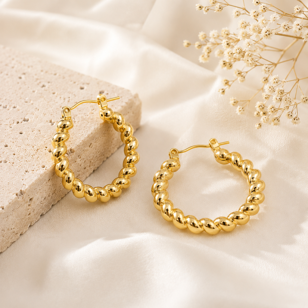 Gold Twisted Hoop Earrings for Women