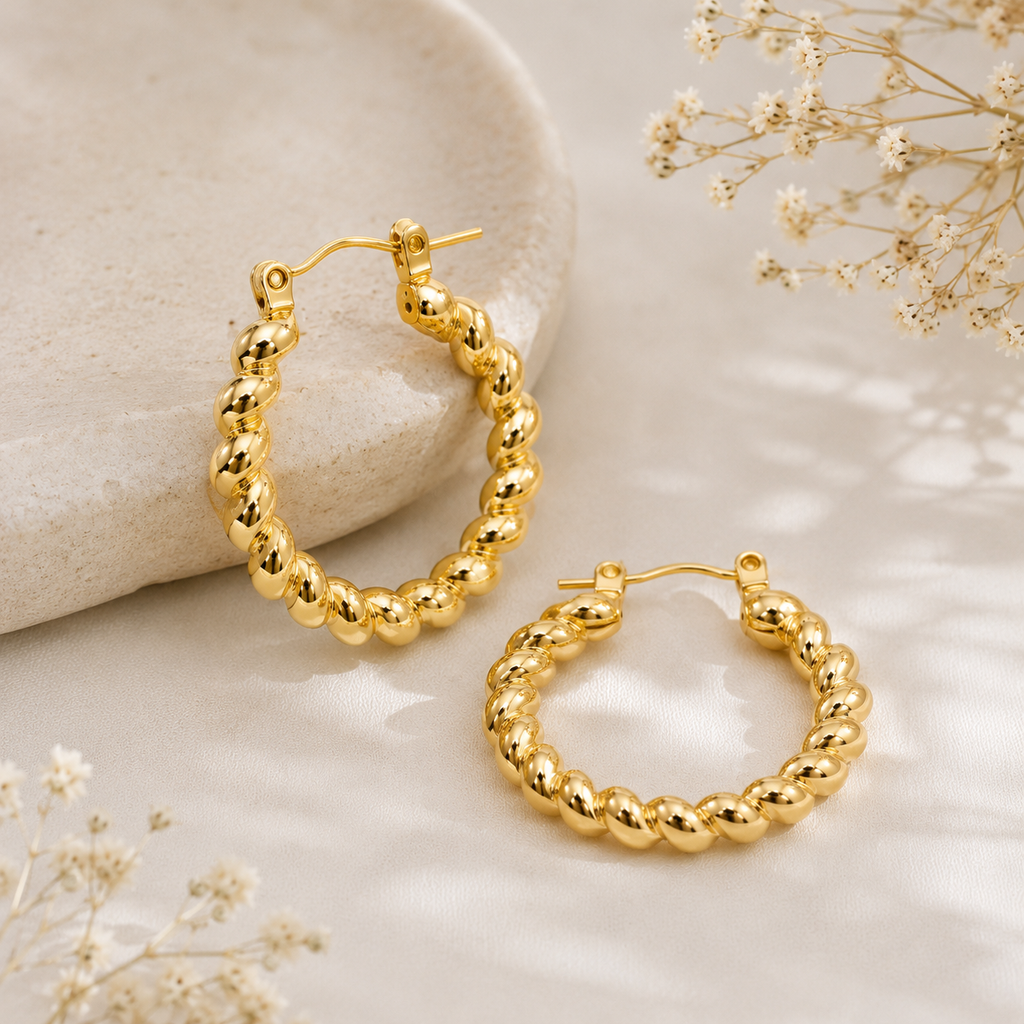 Gold Twisted Hoop Earrings for Women