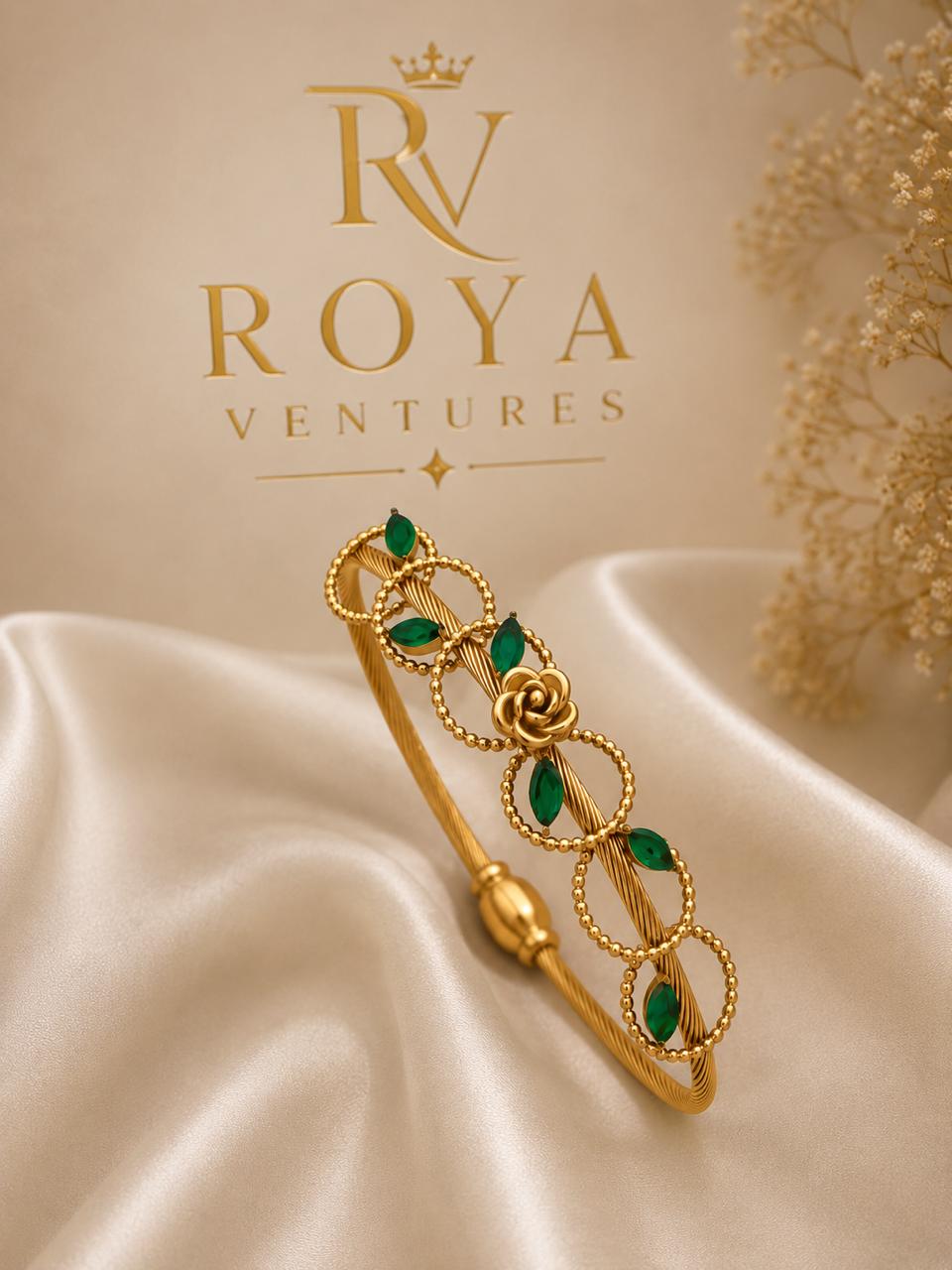 Luxury Matte Gold Floral Kada Bracelet