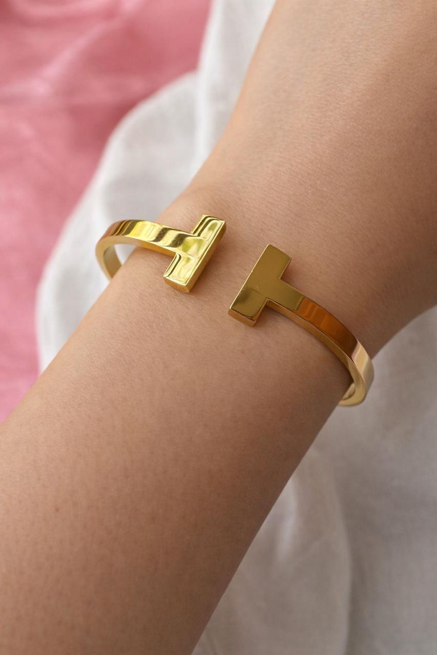 18K Gold Plated T-Bar Open Ring | Minimalist Geometric Cuff Ring