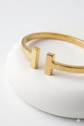 18K Gold Plated T-Bar Open Ring | Minimalist Geometric Cuff Ring