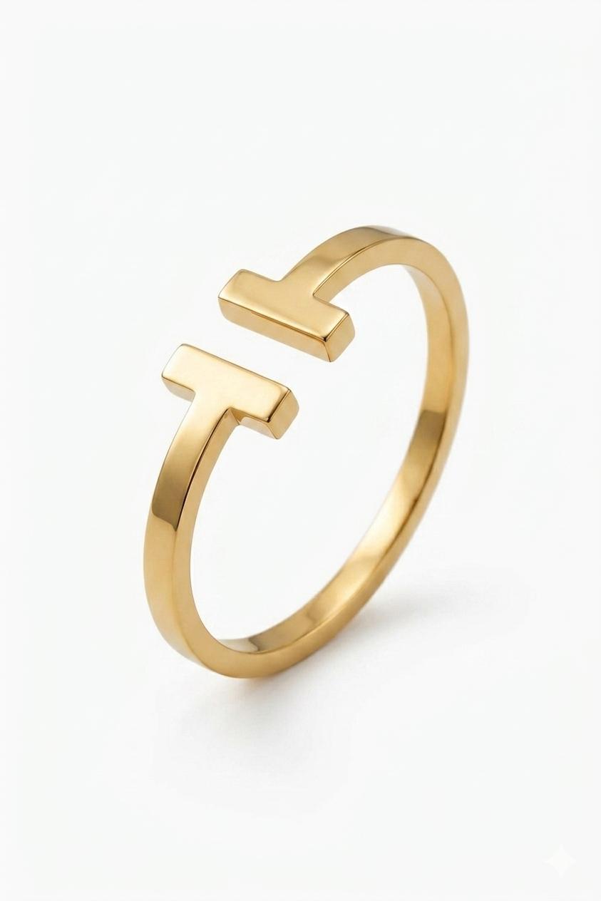 18K Gold Plated T-Bar Open Ring | Minimalist Geometric Cuff Ring