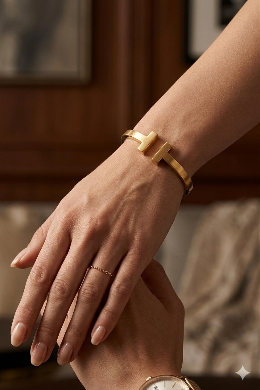 18K Gold Plated T-Bar Open Ring | Minimalist Geometric Cuff Ring