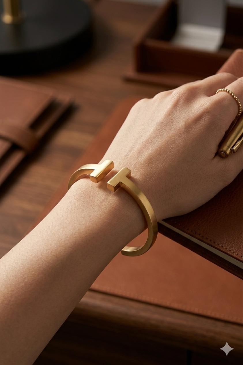 18K Gold Plated T-Bar Open Ring | Minimalist Geometric Cuff Ring