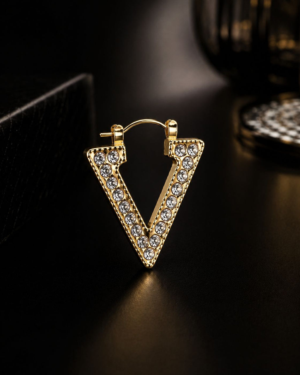 Elegant V-Shape Gold-Plated Crystal Hoop Earrings for Women