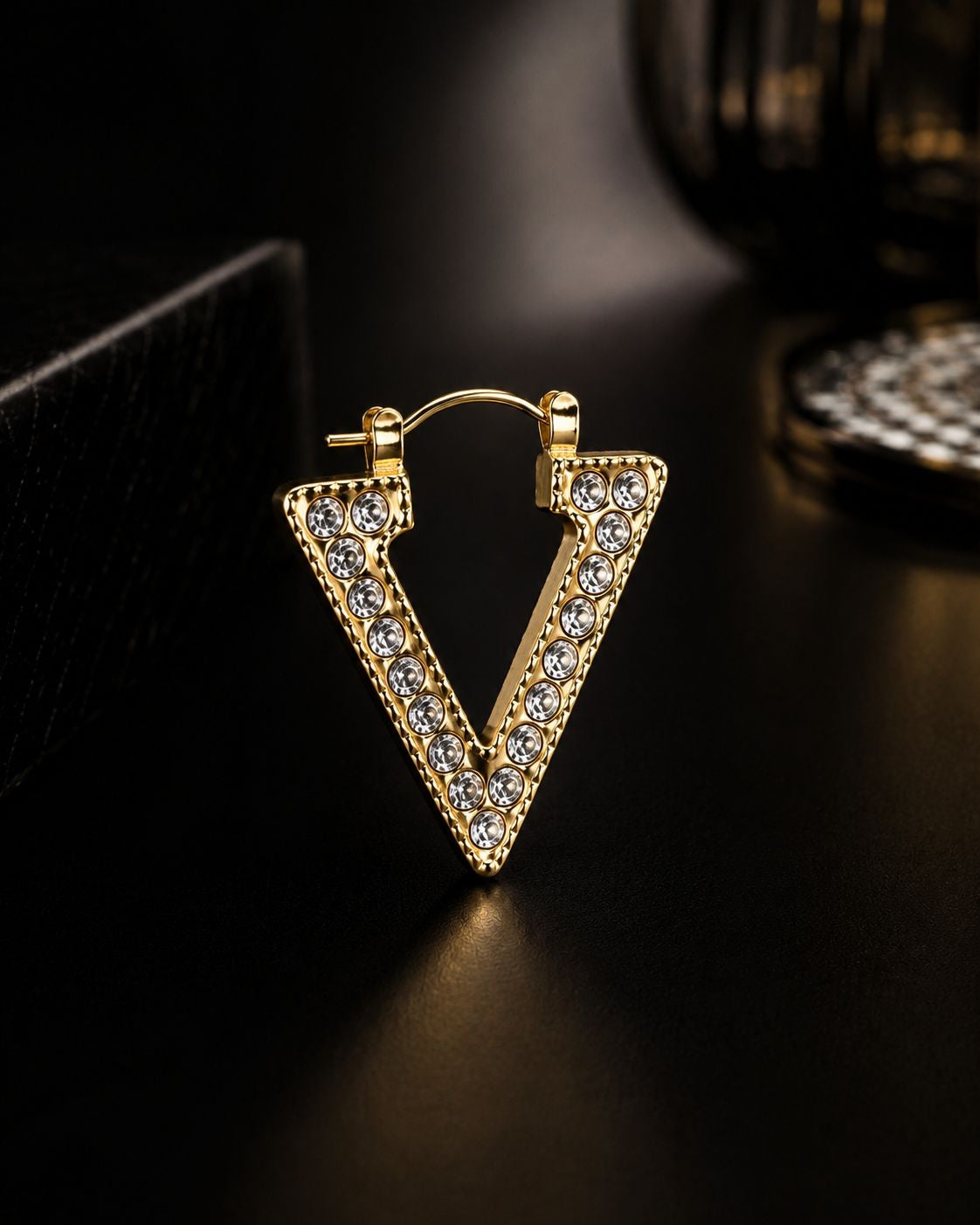 Elegant V-Shape Gold-Plated Crystal Hoop Earrings for Women