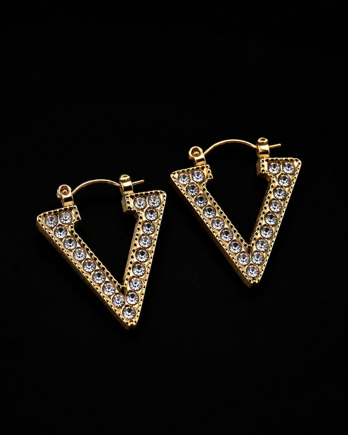 Elegant V-Shape Gold-Plated Crystal Hoop Earrings for Women