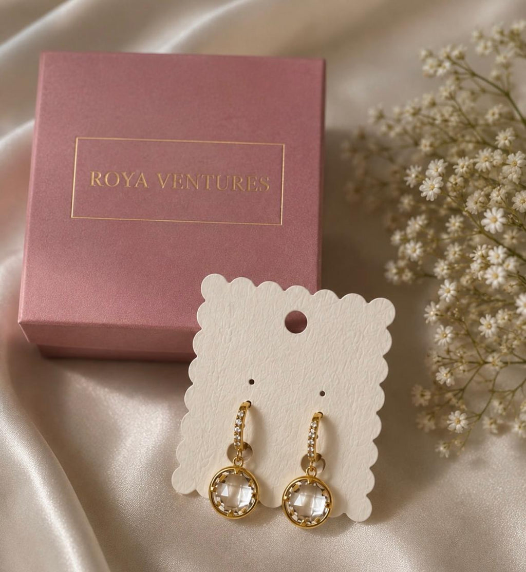 Classic Crystal Drop Earrings for Women - Gold Plated Solitaire Dangles